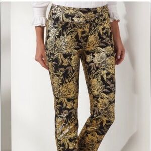 Soft Surroundings Black and Gold Patterned Ankle Pants, Small Petite